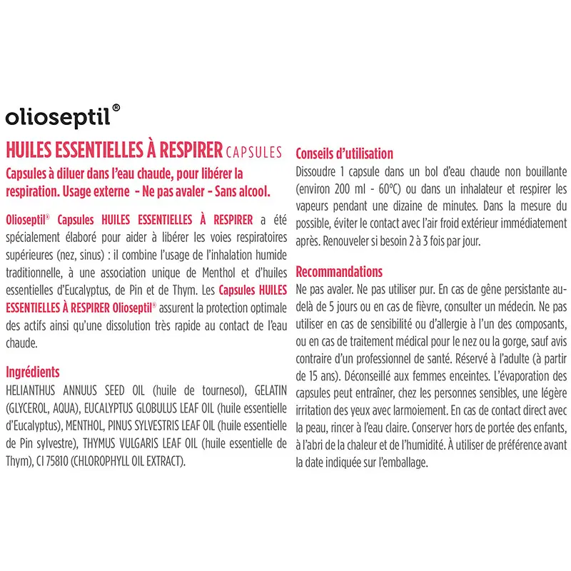 Капсули для інгаляцій Olioseptil ментол та ефірні олії евкаліпта, сосни та чебрецю 15 капсул - фото 2