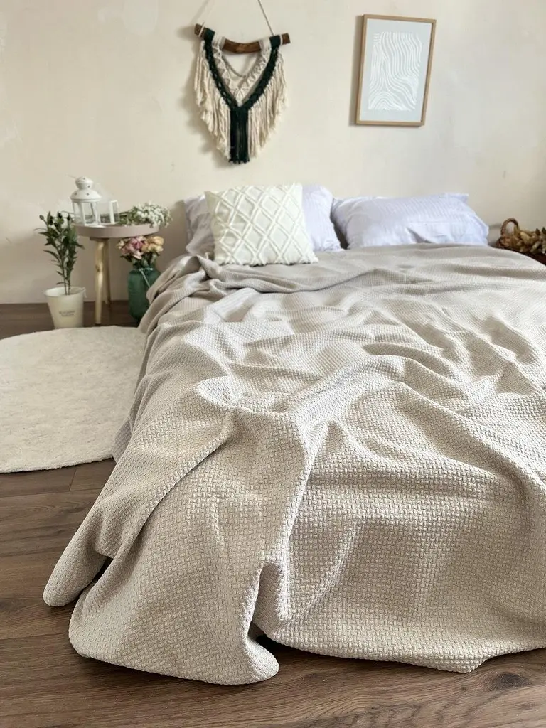 Покривало Zeintex Wheat бавовняне сіро-бежеве 200х230 см - фото 5