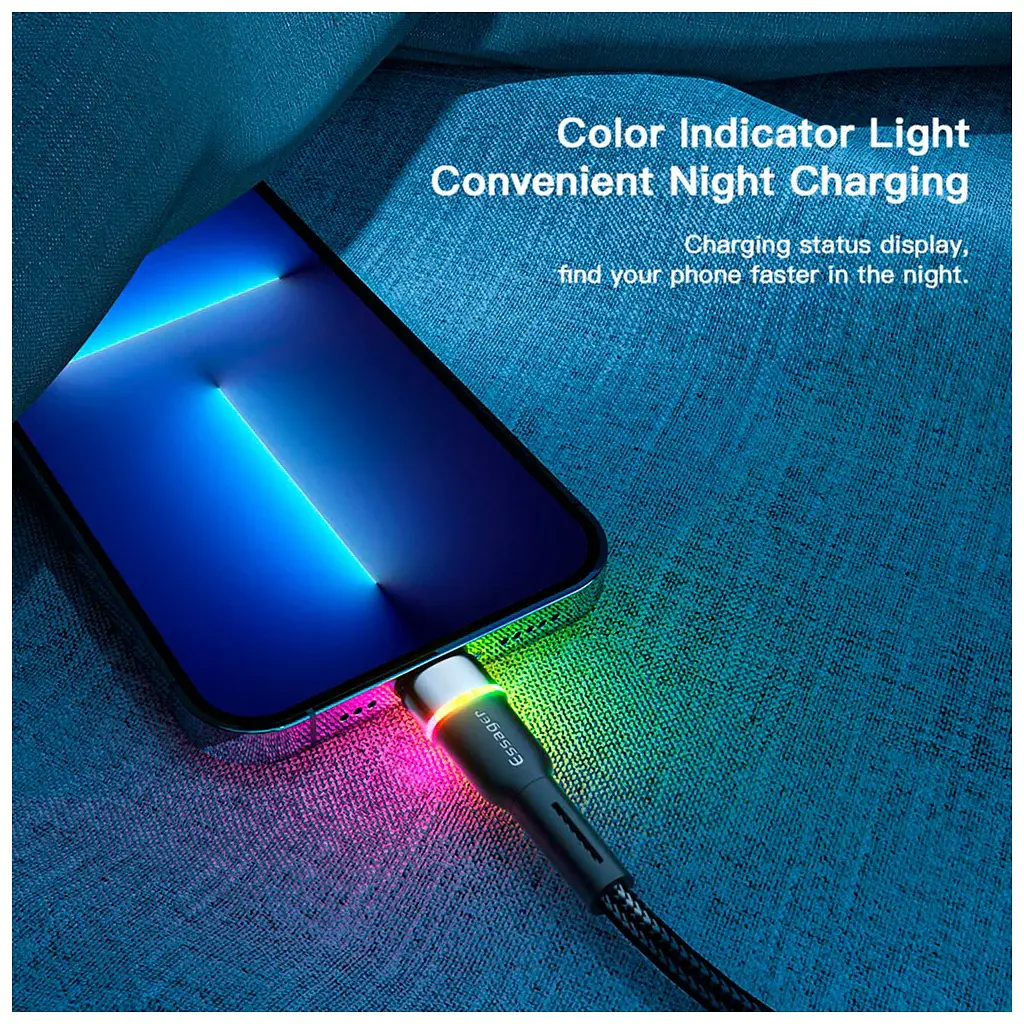 Дата кабель USB 2.0 AM to Lightning 2.0m 2.4A LED black Essager (EXCL-XCDA01) - фото 6