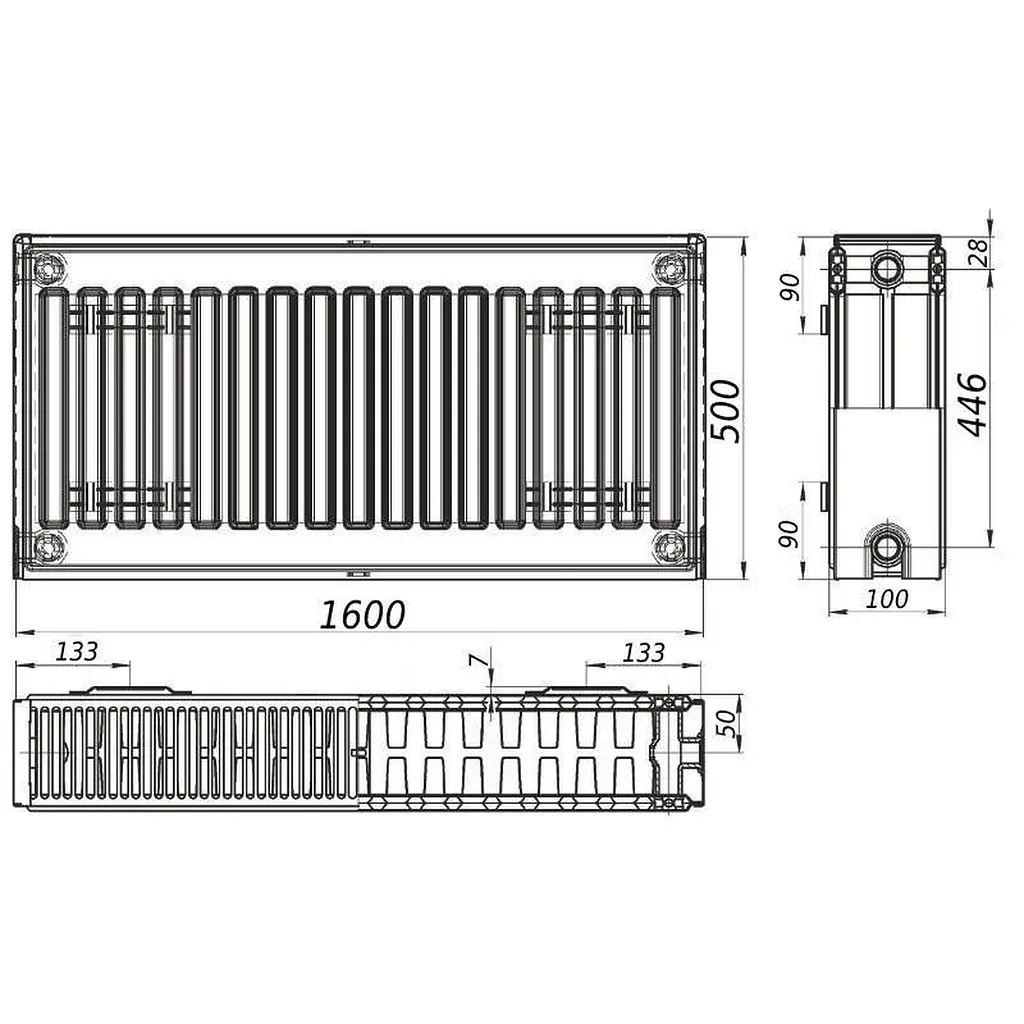 Радіатор сталевий Queen Therm 22 тип 500x1600 мм бічне підключення (22105)