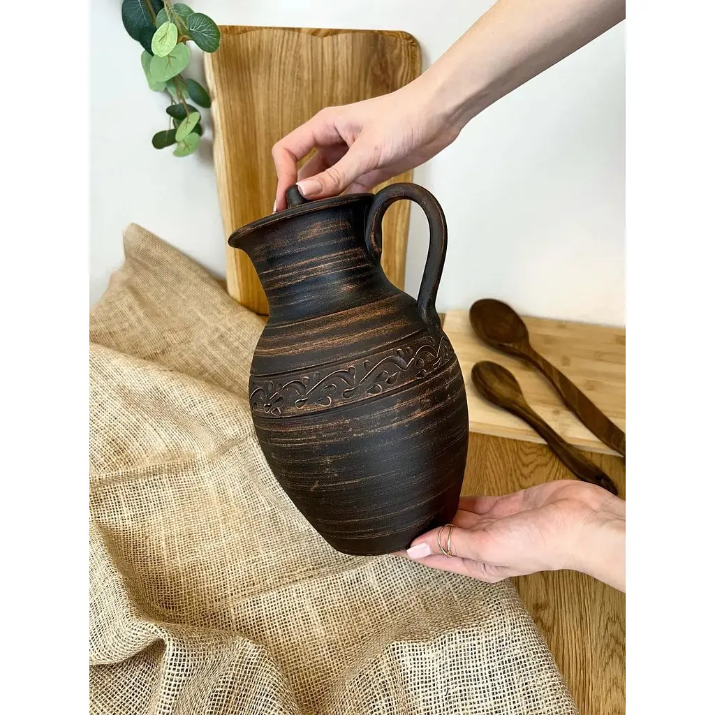 Кувшин 2.5 литра керамический (глиняный) резной с ручкой декор - фото 4