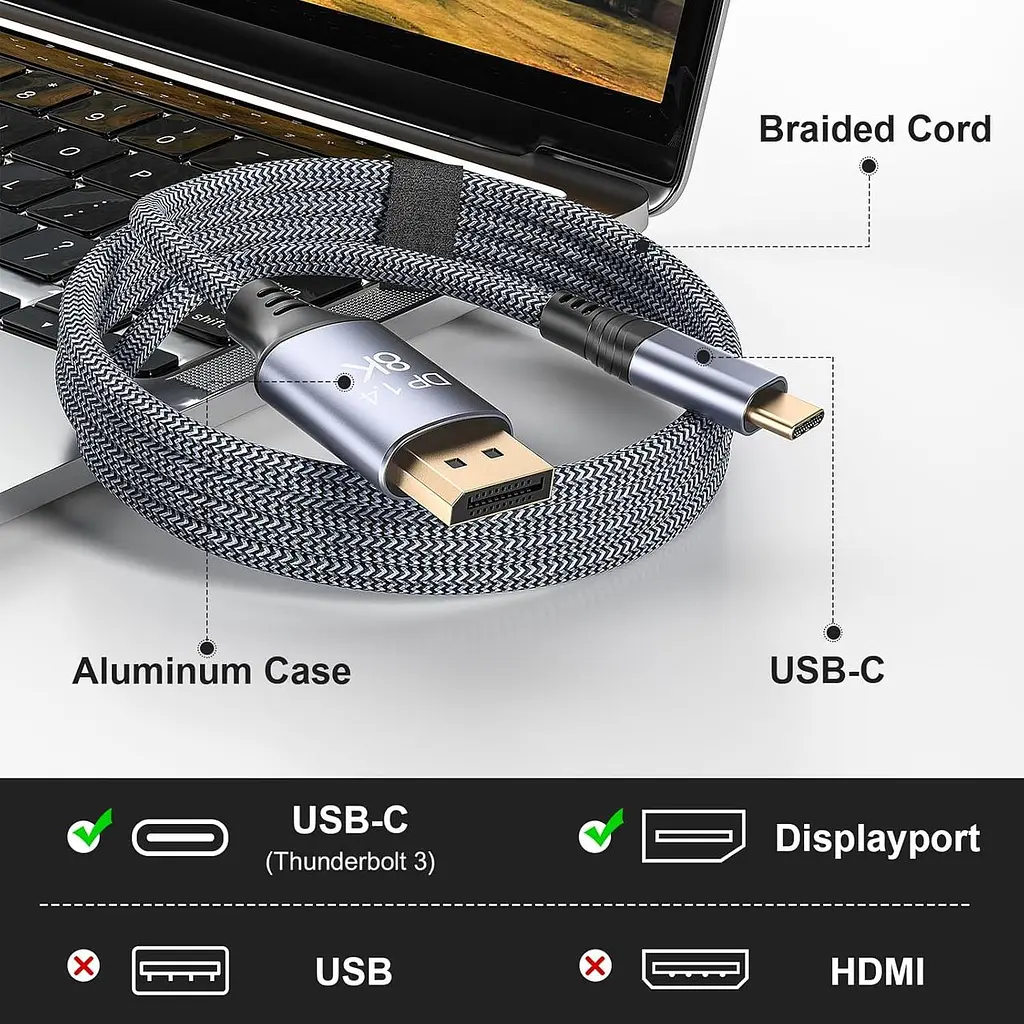 Кабель USB-C – DisplayPort 2 м, 8K@60Hz, 4K@240Hz - фото 2
