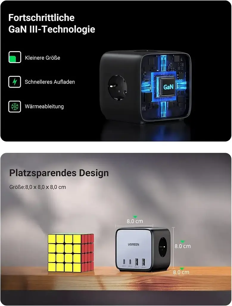 Мережевий зарядний пристрій UGREEN CD268 3-контактна розетка DigiNest Cube 65W 2xUSB+2xUSB-C Power Strip - фото 3