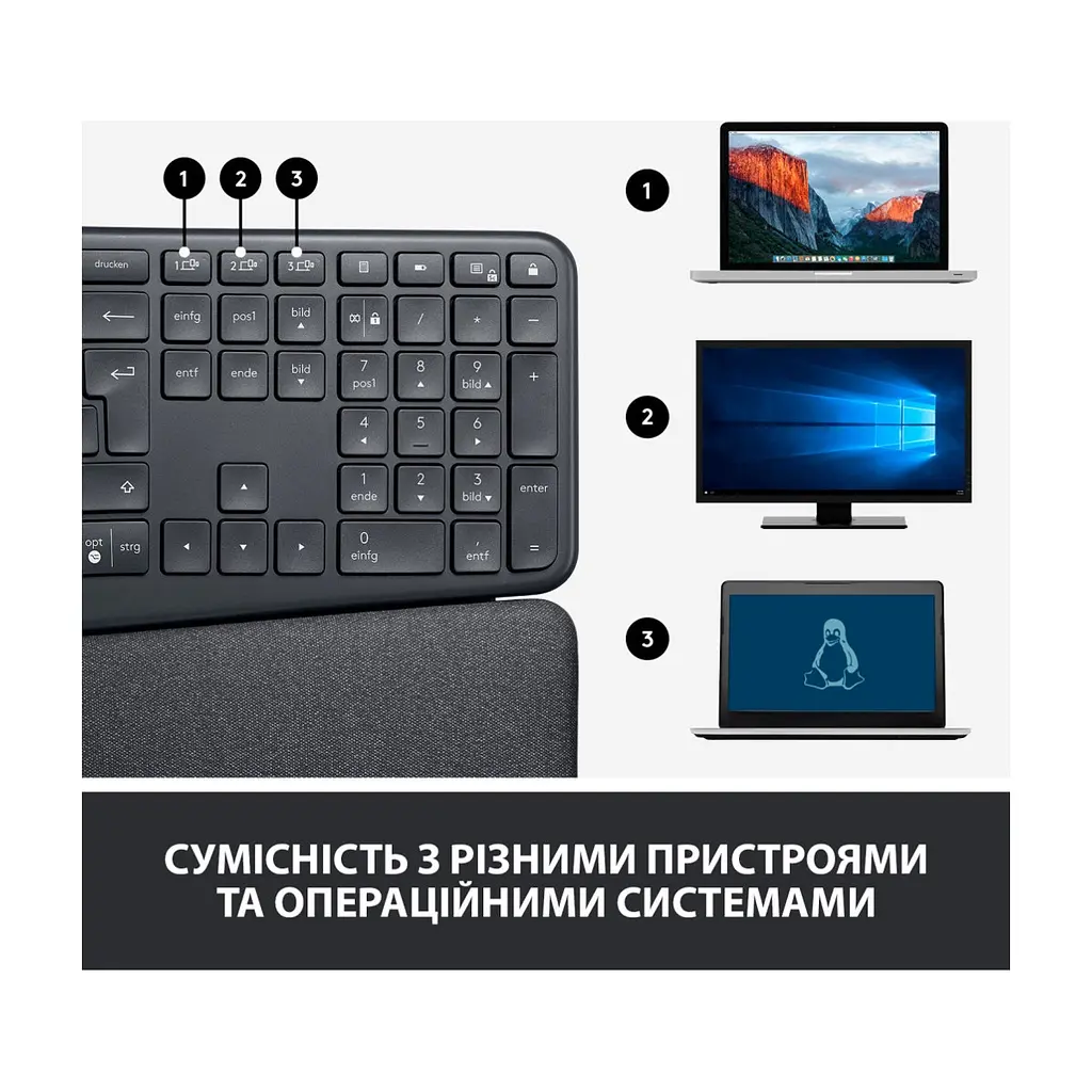 Клавіатура Logitech ERGO K860 Bluetooth/Wireless UA Black (920-010108) - фото 10