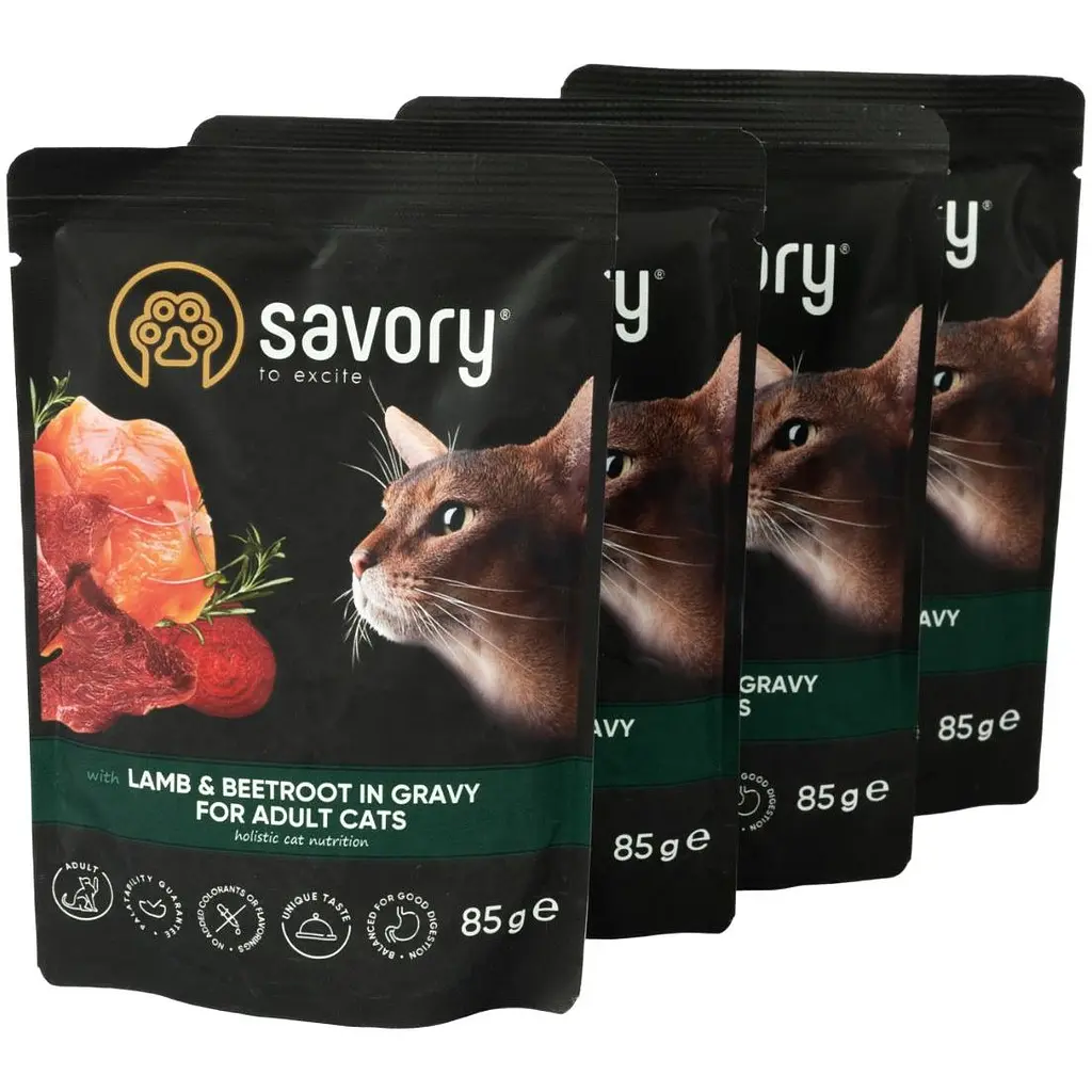 Набор влажных кормов Savory 3+1 для взрослых кошек, ягненок со свеклой в соусе 340 г (4 шт. х 85 г) - фото 4