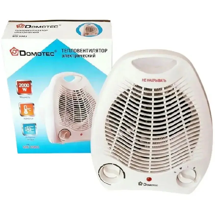 Тепловентилятор (дуйка) Domotec MS-5901 электрический с регулируемым термостатом, защитой от перегрева, спиральным нагревательным элементом 2000 Вт - фото 4