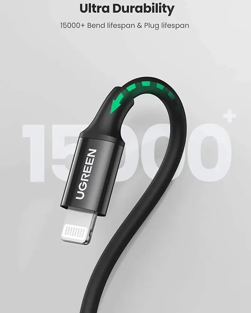 Кабель USB 2.0 Type-C M-Lightning M, 2 м, 3A, Nickel Plating ABS Shell Чорний, US171 UGREEN - фото 3