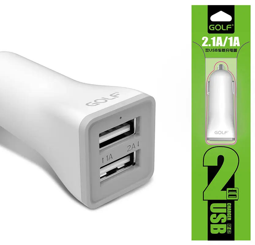Автомобильное зарядное устройство GOLF GF-C2 Car charger 2USB 3,1A White - фото 3