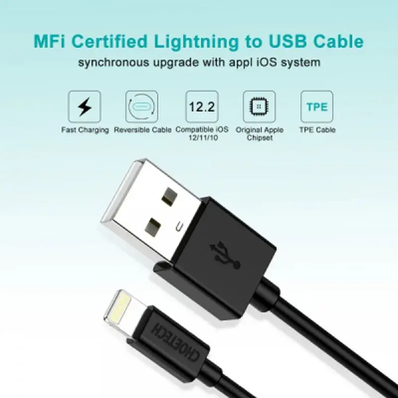 Дата кабель USB 2.0 AM to Lightning 1.8m 2.1A MFI Black Choetech (IP0027-BK) - фото 5