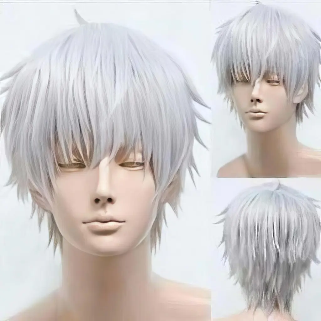 Перука для косплею коротка Sakata Gintoki штучне волосся 25 см Сивий - фото 3