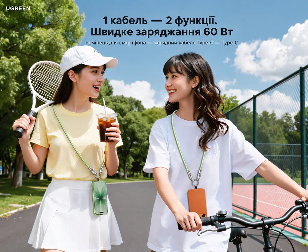 Кабель-ремінець UGREEN L508 USB-C - USB-C 60 Вт 1,2 м зелено-білий (35500) - фото 12