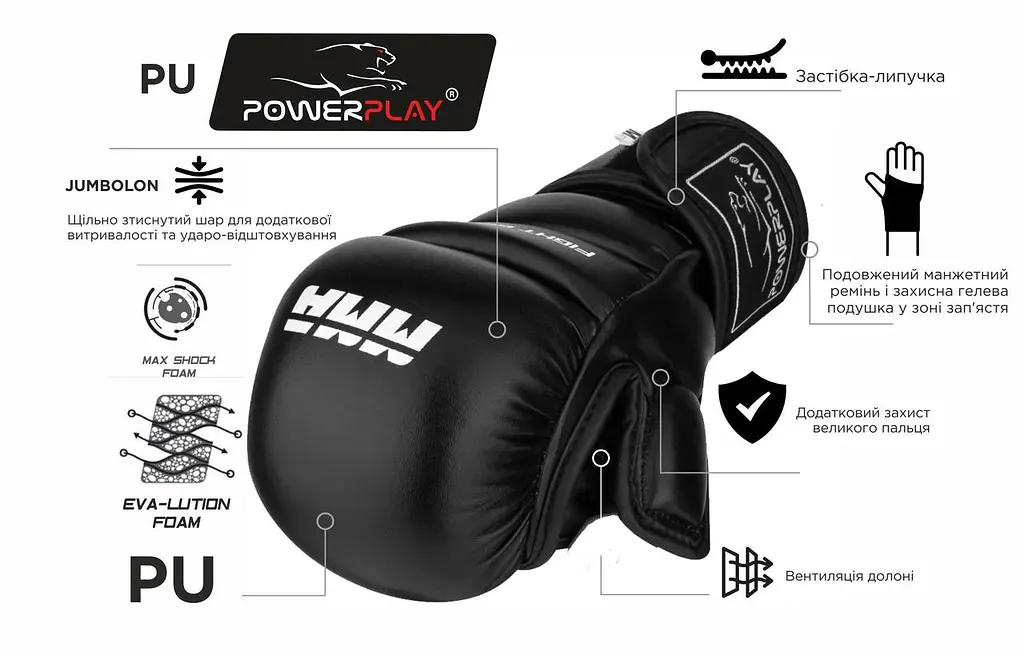Перчатки для MMA PowerPlay XL fit0007382 - фото 5