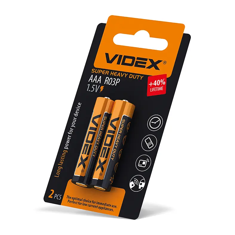 Батарейка сольова Videx R03P/AAA 2шт SMALL BLISTER VIDEX (21161-000) - фото 2