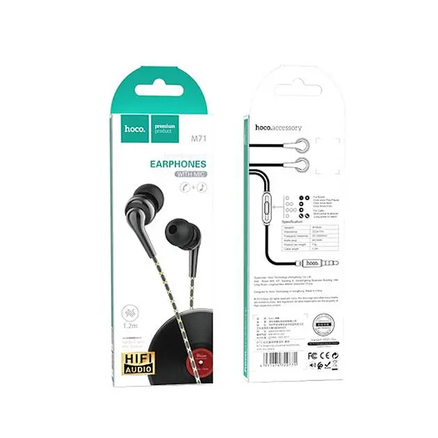 Проводные наушники Hoco M71 Inspiring with mic Hi-Fi, 3.5mm, 1.2m, black - фото 3