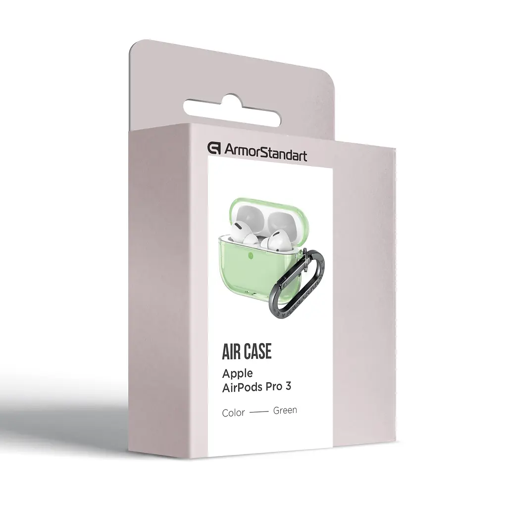 Чохол для навушників Apple AirPods Pro 3, зелений, Air, термополіуретан (TPU), протиударний, захист від подряпин, пилу і ударів, футляр з карабіном для кріплення, точні вирізи для доступу до роз"ємів, ArmorStandart (ARM88305) - фото 3