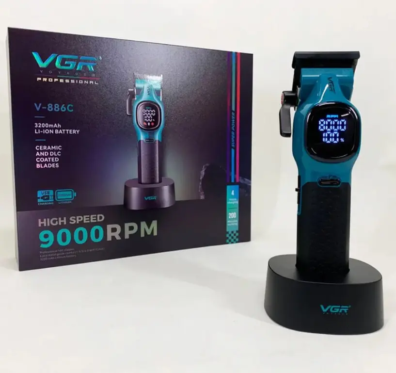 Профессиональная машинка для стрижки с насадками VGR V-886C аккумуляторная беспроводная машинка для стрижки Черный с Синим - фото 5