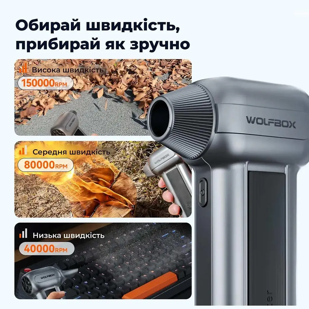 Бездротовий повітродув Wolfbox MF100 130000RPM 200g force (MF100) - фото 7