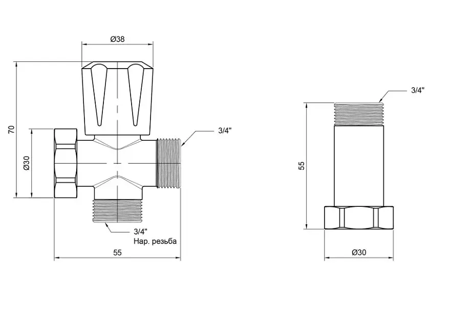 Кран кульовий приладовий Thermo Alliance Standart 3/4"Зх3/4"Зх3/4" В вентиль SD183W20 - фото 5