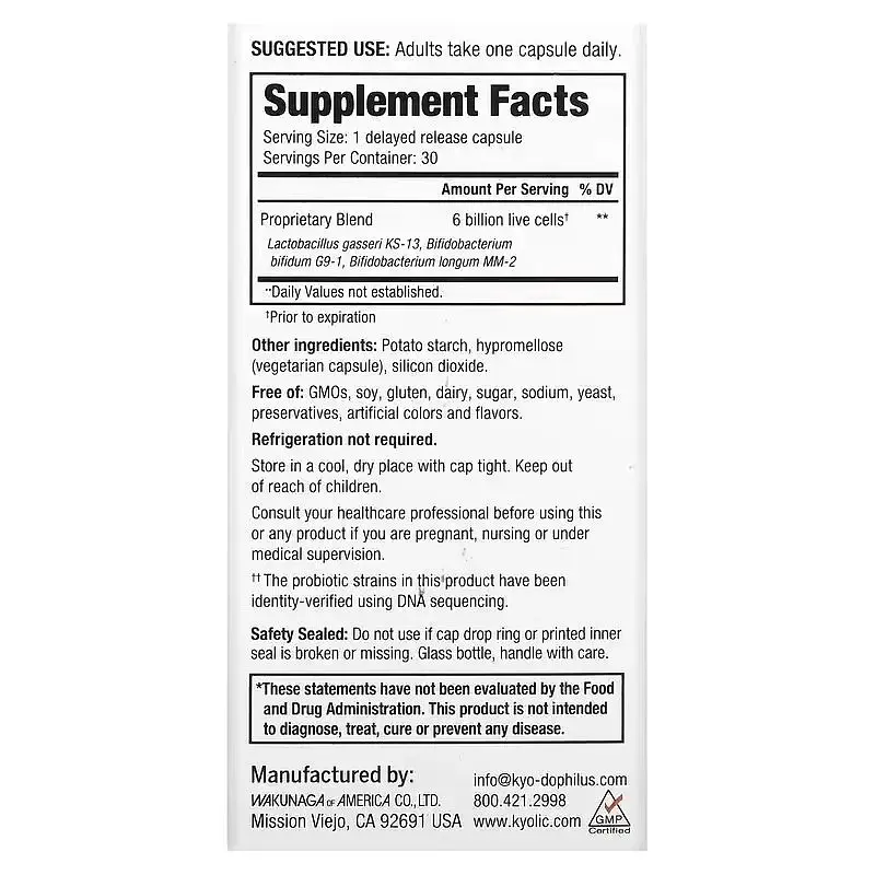 Пробіотик Kyolic Kyo-Dophilus Fifty+Probiotic 6 млрд КУО 30 вегетаріанських капсул - фото 4