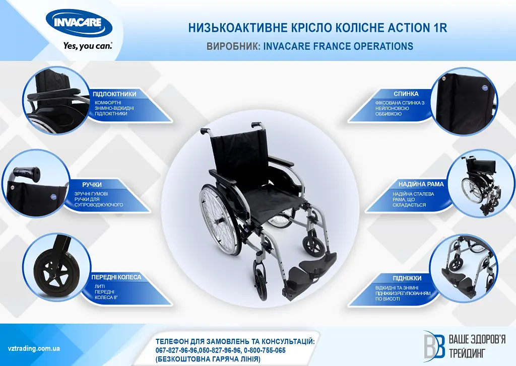 Низькоактивне крісло колісне Invacare Action 1R (Action 1 R/43-2020) - фото 7