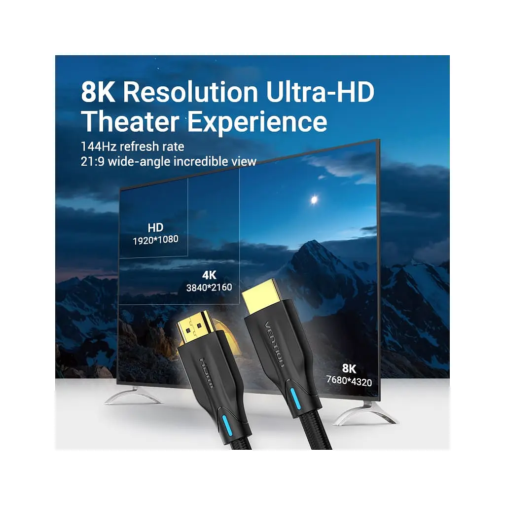 Кабель мультимедійний HDMI M to HDMI M 1.0m 8K60Hz cotton braided black Vention (AAUBF) - фото 5