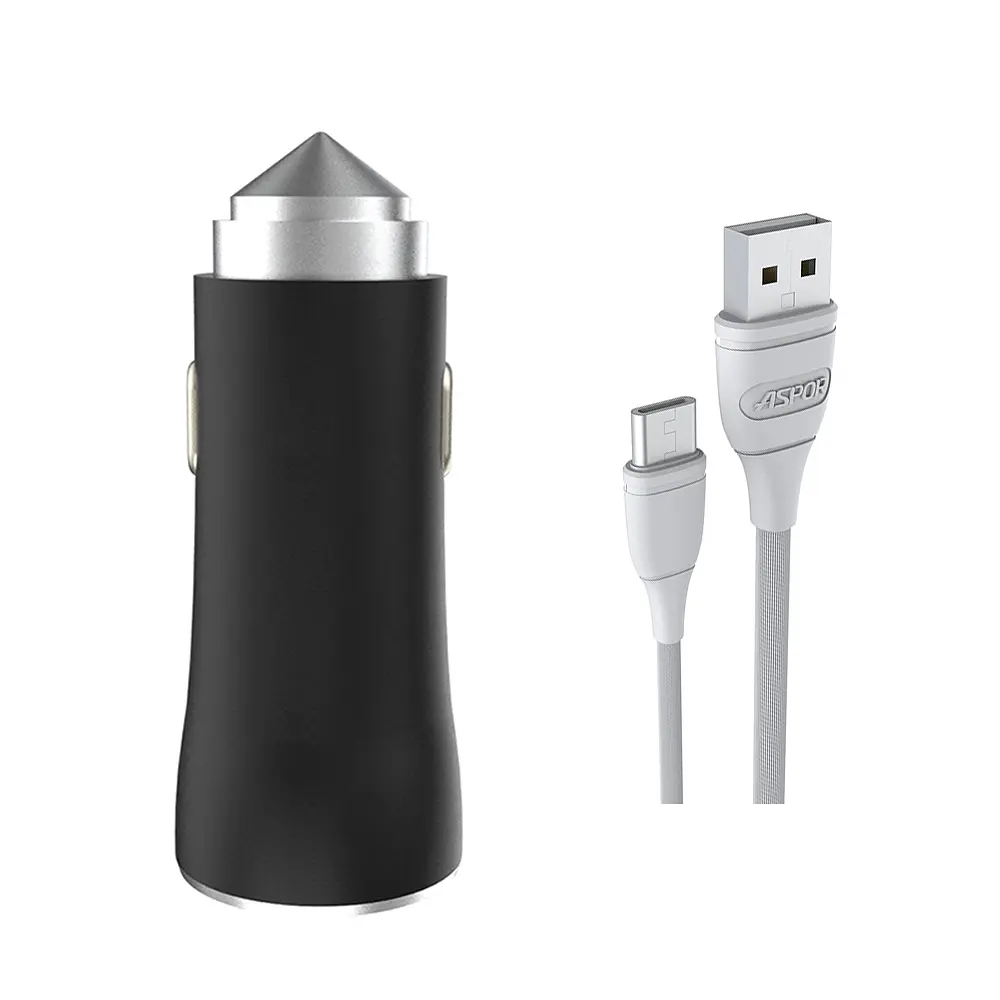 Автомобільний зарядний пристрій Aspor A918 Metal LED (2USB/3.4A) + кабель USB – Type-C- чорний