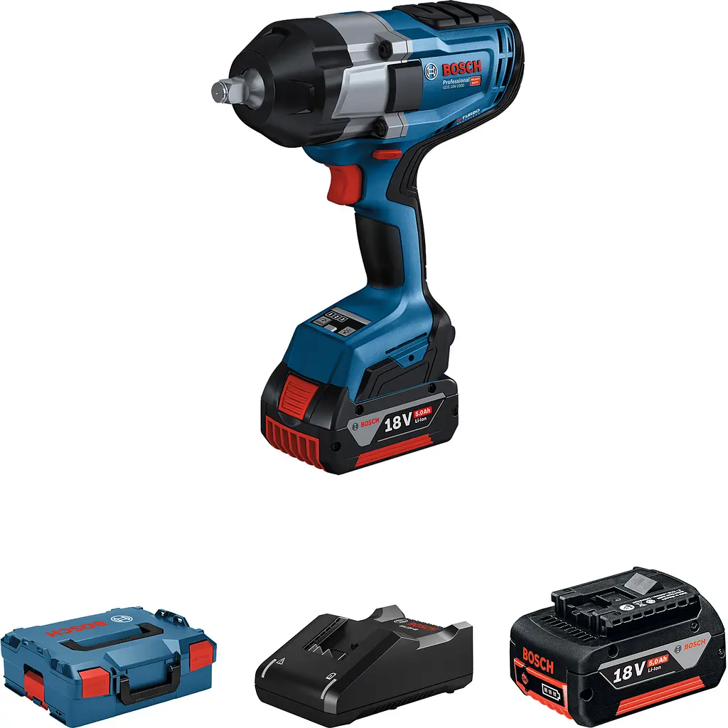 Акумуляторний ударний гайковерт Bosch GDS 18V-1000 Professional, 2 акб GBA 18V 5.0Ah, з/п GAL 18V-40, в L-Boxx 136