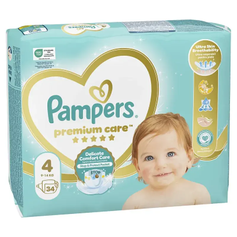 Підгузки Pampers Premium Care Maxi Розмір 4 (9-14 кг) 34 шт (8001090379368) - фото 2
