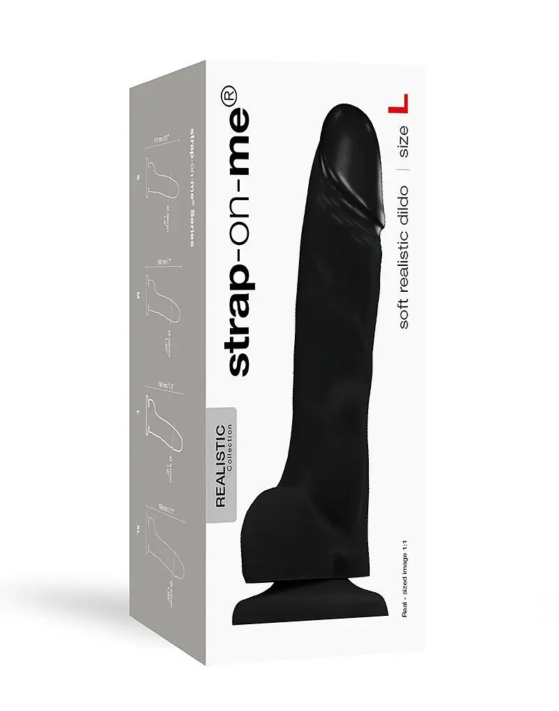 Реалістичний фалоімітатор Strap-On-Me Soft Realistic Dildo Black L, 19х4.1 см (чорний)