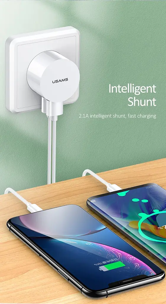 Мережевий зарядний пристрій Usams T20 2USB 2.1A (White) [49646] - фото 2