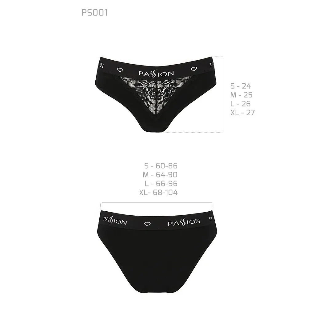 Трусики з широкою гумкою і мереживом Passion PS001 PANTIES S, black - фото 6