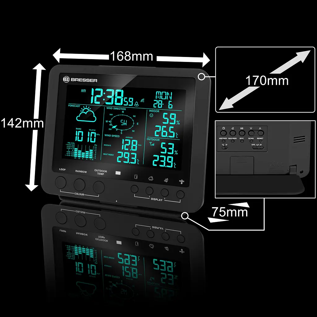 Метеостанція Bresser Weather Center 5-in-1 256 colour Professional Black (7002520CM3000) - фото 6