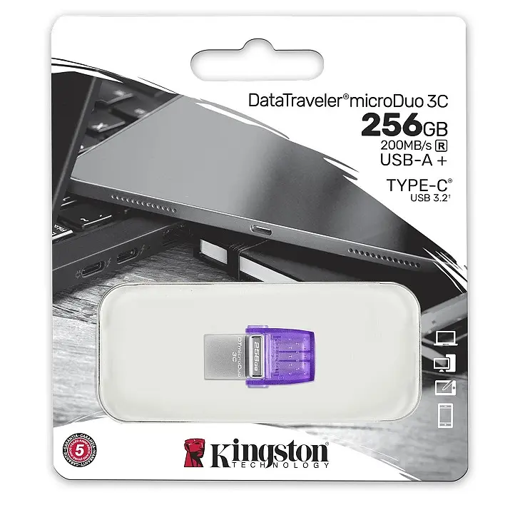 USB 3.2 Flash Drive 256Gb Kingston DataTraveler microDuo 3C Type-A/Type-C, 200Mb/s (DTDUO3CG3/256GB) - фото 3