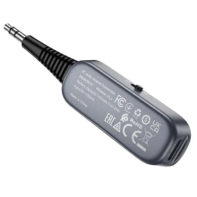 Bluetooth аудіо ресивер/трансмітер Borofone BC51 Clear way (AUX 3.5mm) Metal gray - фото 3