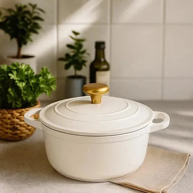 Каструля з мармуровим покриттям та металевою кришкою, 6.5 л (28 х 13 см) білий Edenberg EB-12096
