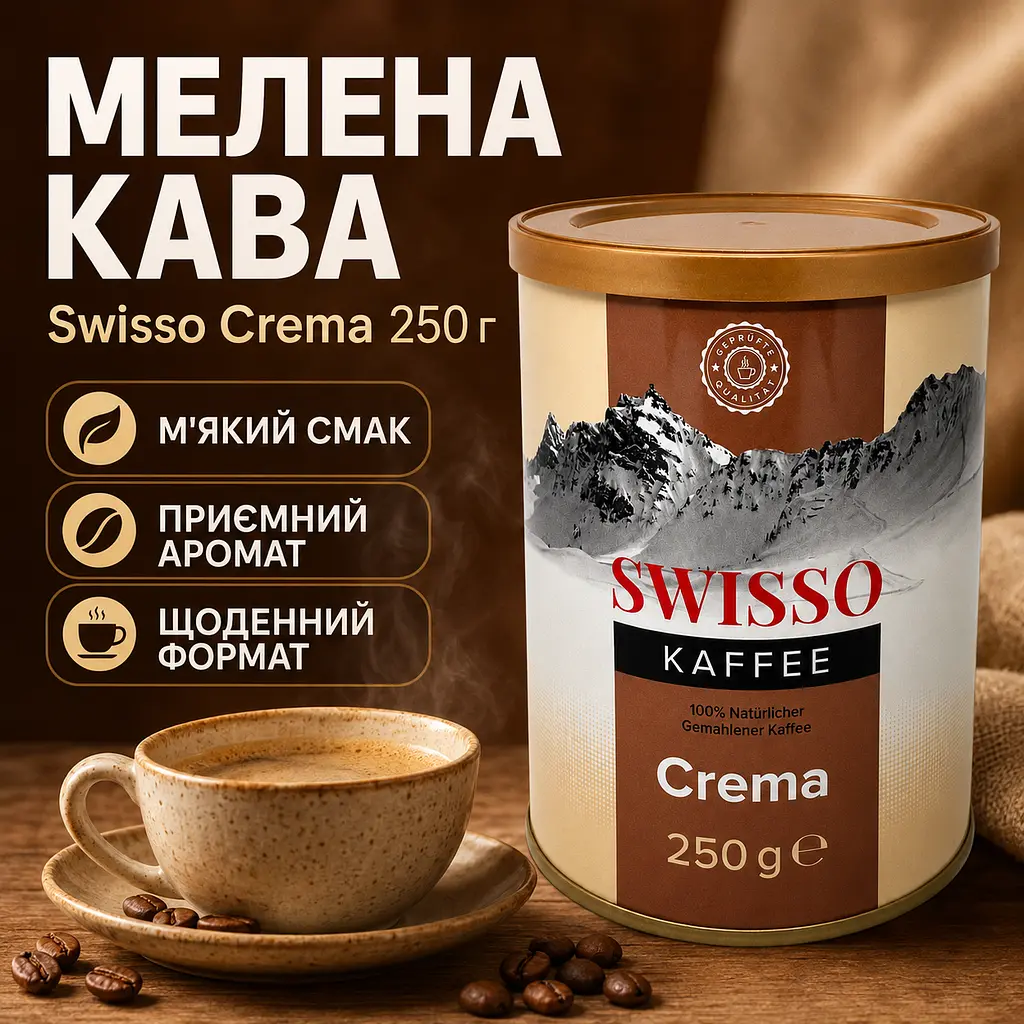 Кава натуральна мелена Swisso Kaffee Crema у металевій банці 250 г - фото 2