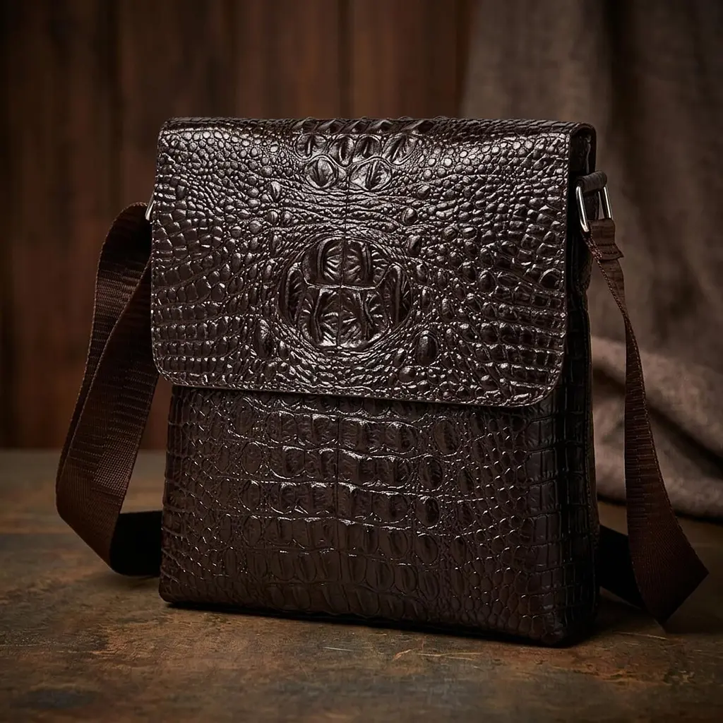 Сумка чоловіча вертикальна з тисненням під рептилію 14723 Vintage коричнева - фото 4