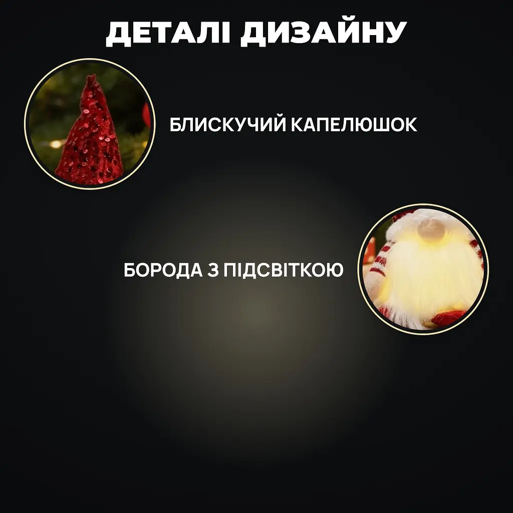 Гном новорічний світлодіодний з блискітками, декор на батарейках - фото 6