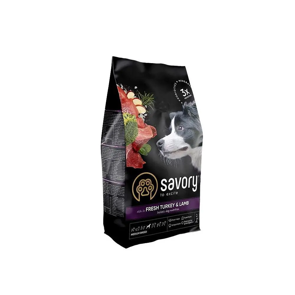 Сухий корм Savory Medium Сейворі для собак середніх порід, зі свіжим ягням та індичкою, 3 кг (арт.30266)