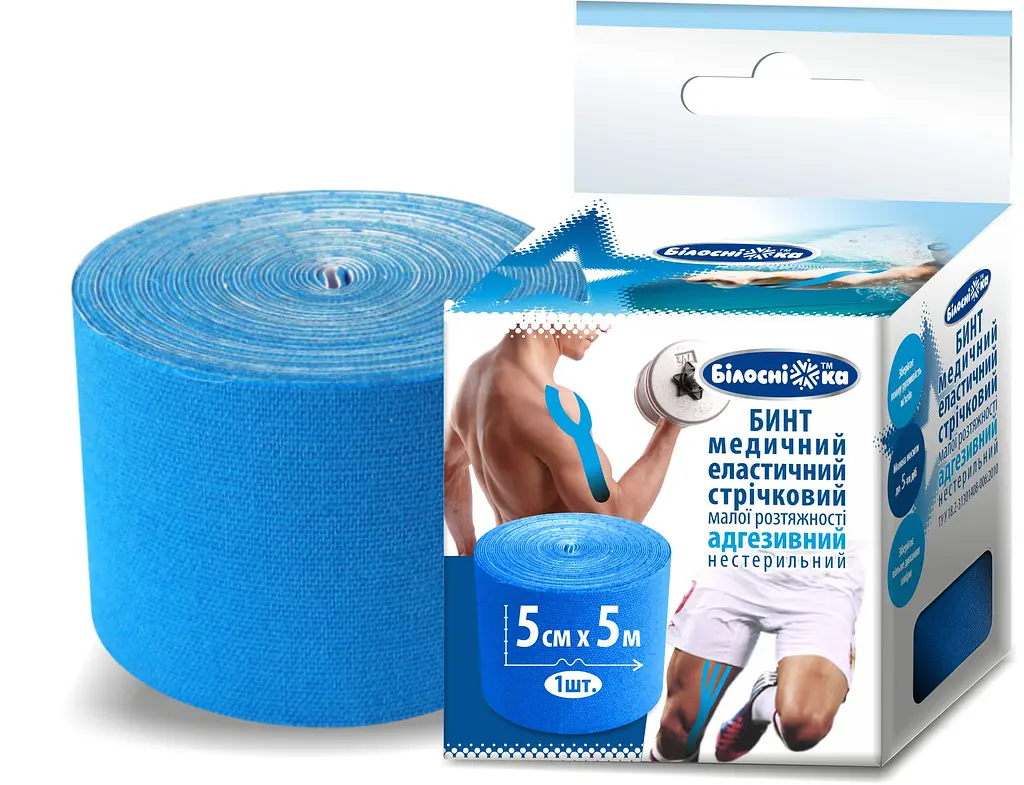 Бинт адгезивный эластичный тейп Белоснежка 5 см х 5 м синий (298640) - фото 2