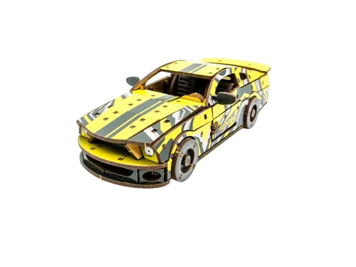 Дерев'яний 3D конструктор Muscle car GT, Puzzleоk (Puz-00638), 162 дет. (жовта) - фото 3