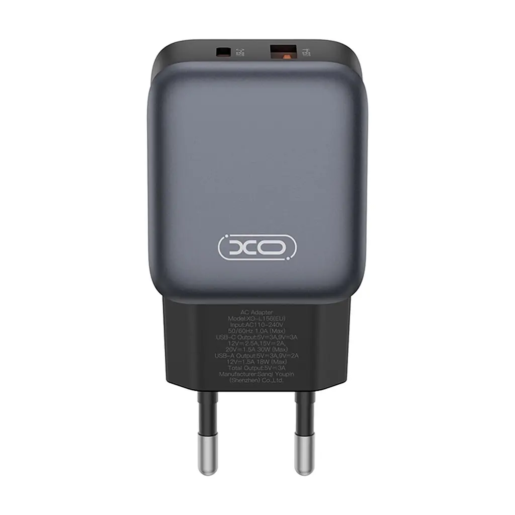 Зарядний пристрій XO L156 USB-C PD30W + USB-A QC3.0 Black (L156.black) - фото 2