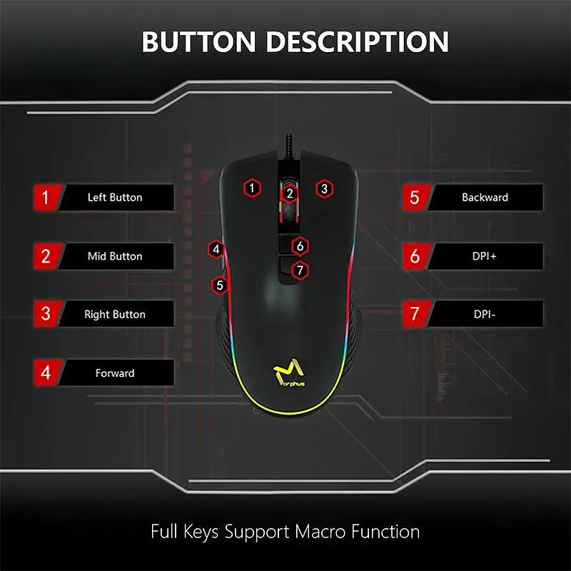 Мышь Aikun Optical Gaming Mouse Backlight GX66 7200DPI проводная черная - фото 9