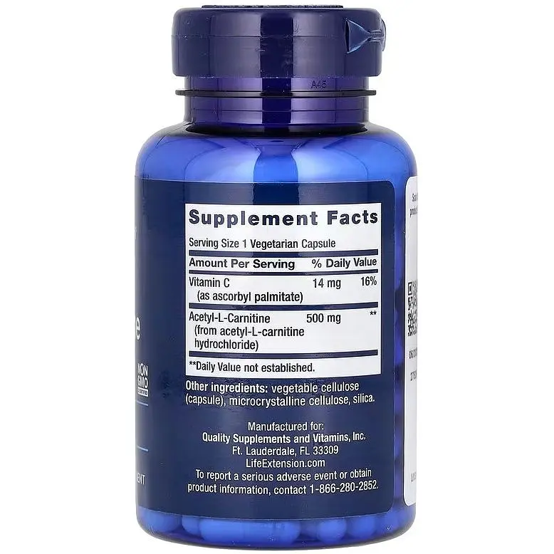 Ацетил L-карнітин Life Extension 500 мг 100 вегетаріанських капсул - фото 2