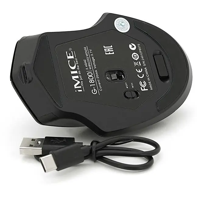 Ігрова миша бездротова iMICE G1800 Rechargeable, 4 кнопок, акумулятор, 1600dpi, 2.4Ghz, Black - фото 4