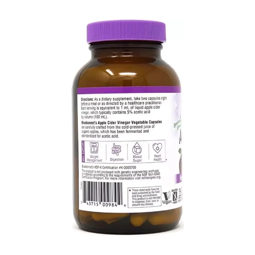 Трави Bluebonnet Nutrition Яблучний оцет, Apple cider vinegar, 120 вегетаріанських капсул (BLB0984) - фото 3