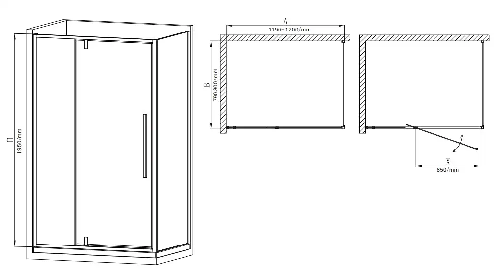 Душова кабіна без піддону Mixxus Premium Bevel SC01-120x80x195-TR хром прозоре скло 6 мм MI6871, Універсальна, прозорий, хром - фото 3
