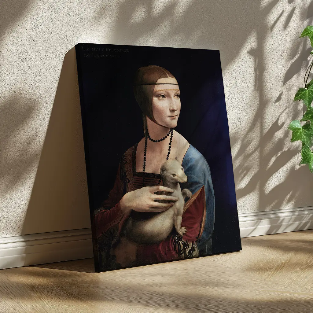 Інтер'єрна картина Пані з горностаєм, Леонардо да Вінчі, Leonardo da Vinci, Lady with an Ermine, інтер'єрний декор, 80×60 см (id6951) - фото 2