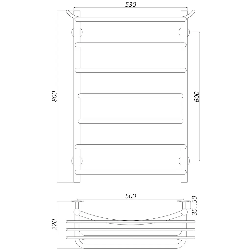 Рушникосушарка UNIO Zp W 800-500-7 Зета з полицею (20856) - фото 5