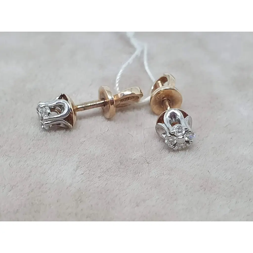 Золоті сережки-пуссети Харківська ювелірна фабрика з діамантами. 880110-СП - фото 3